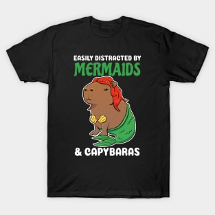 Easily Distracted by Mermaids and Capybaras Cartoon T-Shirt